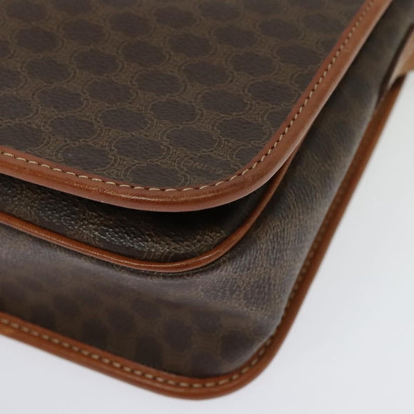 CELINE Macadam Canvas Shoulder Bag PVC Leather Brown Gold Auth 138247