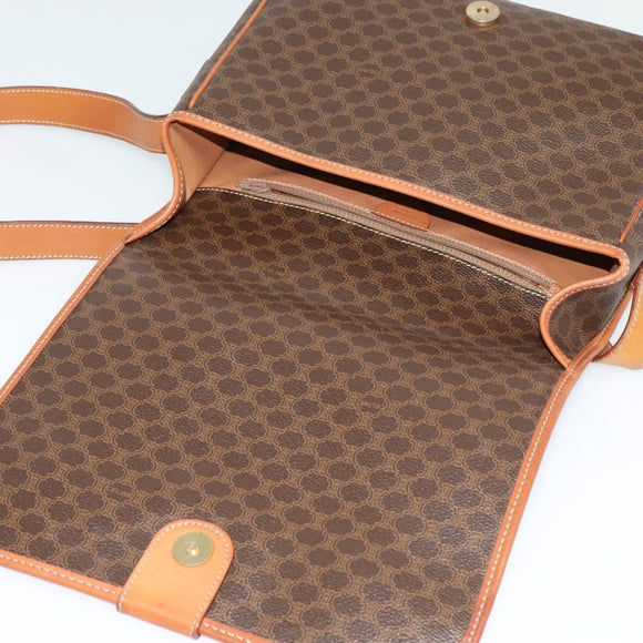 CELINE Macadam Canvas Shoulder Bag PVC Leather Brown Gold Auth 138247