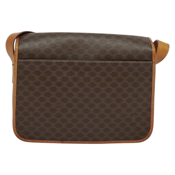 CELINE Macadam Canvas Shoulder Bag PVC Leather Brown Gold Auth 138247