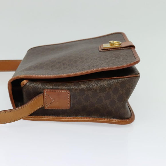 CELINE Macadam Canvas Shoulder Bag PVC Leather Brown Gold Auth 138247