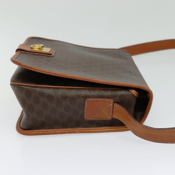 CELINE Macadam Canvas Shoulder Bag PVC Leather Brown Gold Auth 138247