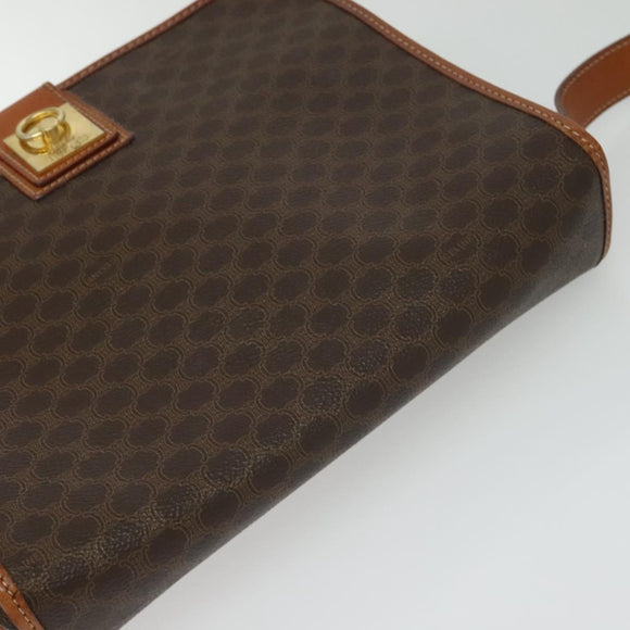 CELINE Macadam Canvas Shoulder Bag PVC Leather Brown Gold Auth 138247