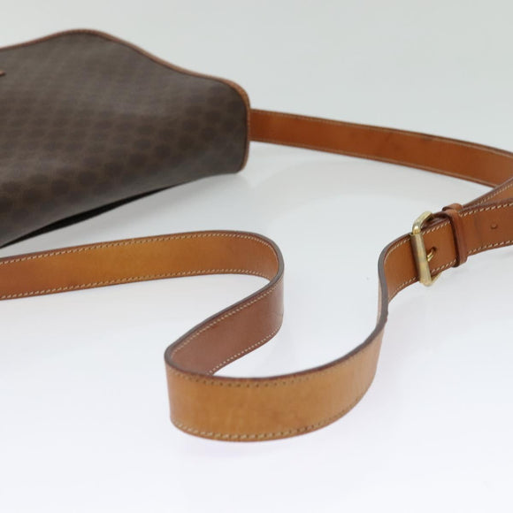CELINE Macadam Canvas Shoulder Bag PVC Leather Brown Gold Auth 138247