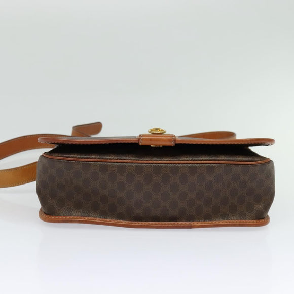 CELINE Macadam Canvas Shoulder Bag PVC Leather Brown Gold Auth 138247