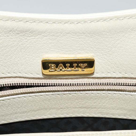 BALLY Shoulder Bag Leather White Gold Auth 138249