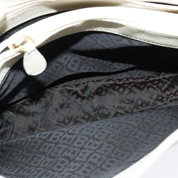 BALLY Shoulder Bag Leather White Gold Auth 138249