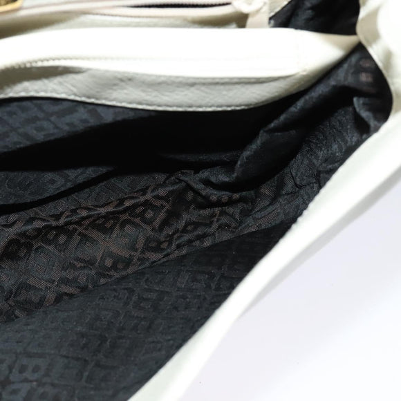 BALLY Shoulder Bag Leather White Gold Auth 138249