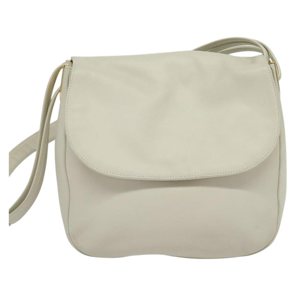 BALLY Shoulder Bag Leather White Gold Auth 138249