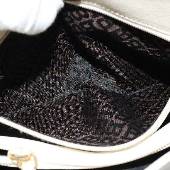 BALLY Shoulder Bag Leather White Gold Auth 138249