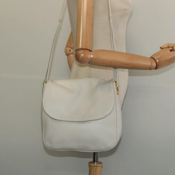 BALLY Shoulder Bag Leather White Gold Auth 138249