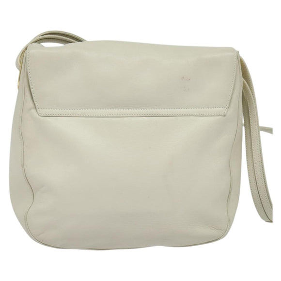 BALLY Shoulder Bag Leather White Gold Auth 138249