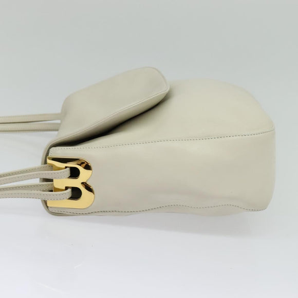 BALLY Shoulder Bag Leather White Gold Auth 138249