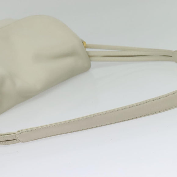 BALLY Shoulder Bag Leather White Gold Auth 138249