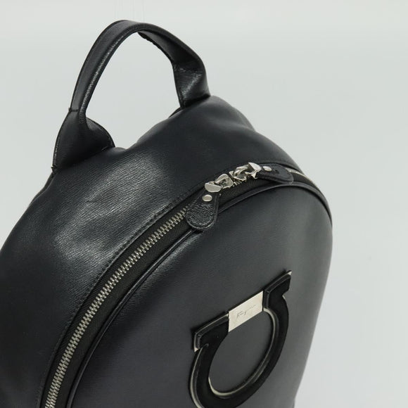 Salvatore Ferragamo Gancini Backpack Leather Black Silver Auth 138252