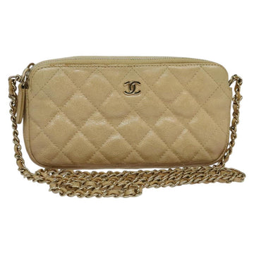 CHANEL Matelasse Chain Shoulder Bag Caviar Skin Beige Gold CC Auth 138257