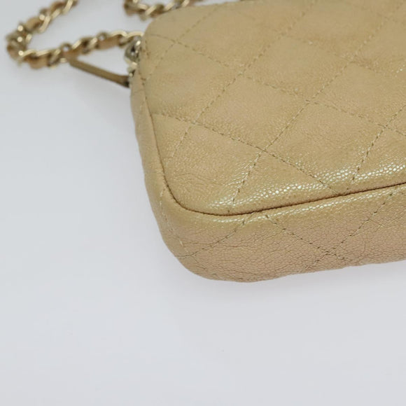 CHANEL Matelasse Chain Shoulder Bag Caviar Skin Beige Gold CC Auth 138257