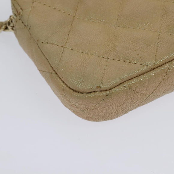 CHANEL Matelasse Chain Shoulder Bag Caviar Skin Beige Gold CC Auth 138257