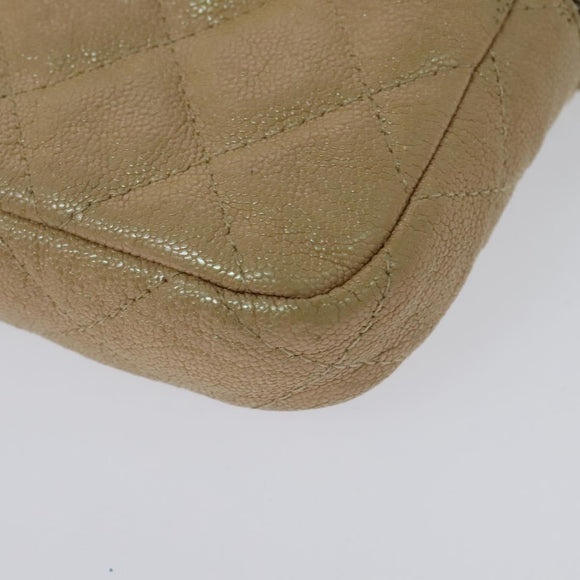 CHANEL Matelasse Chain Shoulder Bag Caviar Skin Beige Gold CC Auth 138257