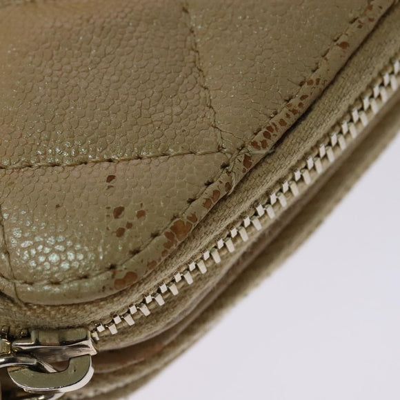 CHANEL Matelasse Chain Shoulder Bag Caviar Skin Beige Gold CC Auth 138257