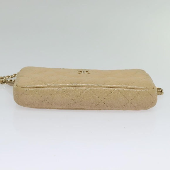 CHANEL Matelasse Chain Shoulder Bag Caviar Skin Beige Gold CC Auth 138257