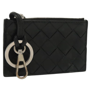 BOTTEGA VENETA INTRECCIATO Coin Purse Leather Black Silver Auth 138261