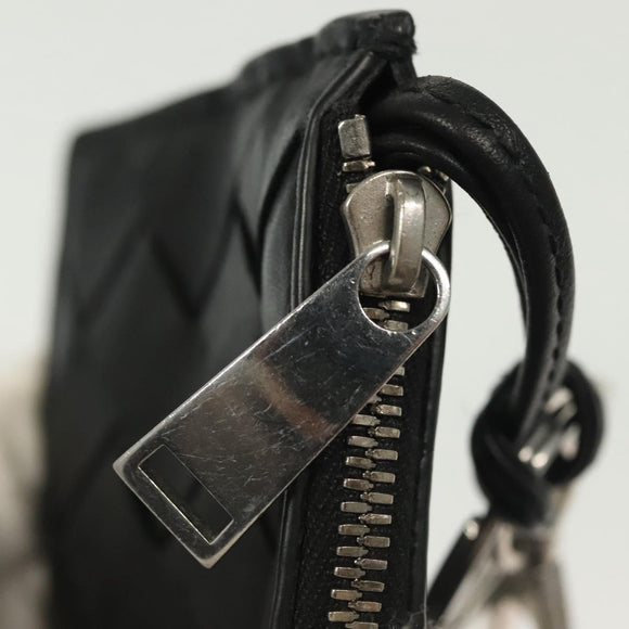 BOTTEGA VENETA INTRECCIATO Coin Purse Leather Black Silver Auth 138261