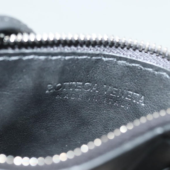 BOTTEGA VENETA INTRECCIATO Coin Purse Leather Black Silver Auth 138261