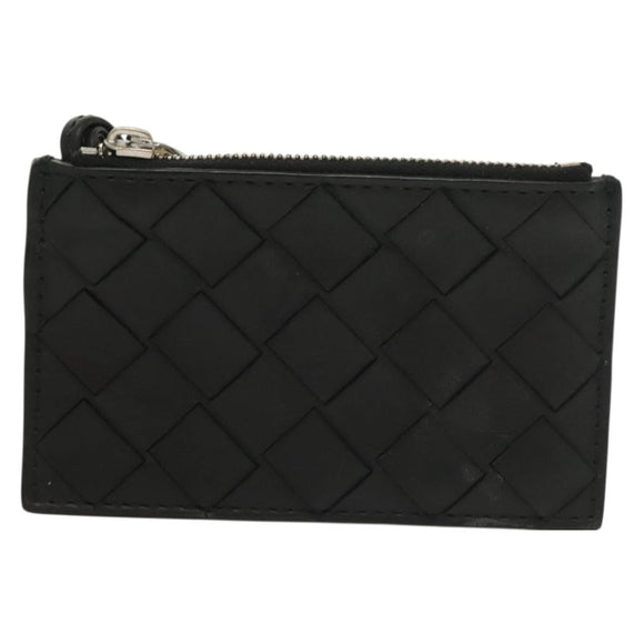 BOTTEGA VENETA INTRECCIATO Coin Purse Leather Black Silver Auth 138261