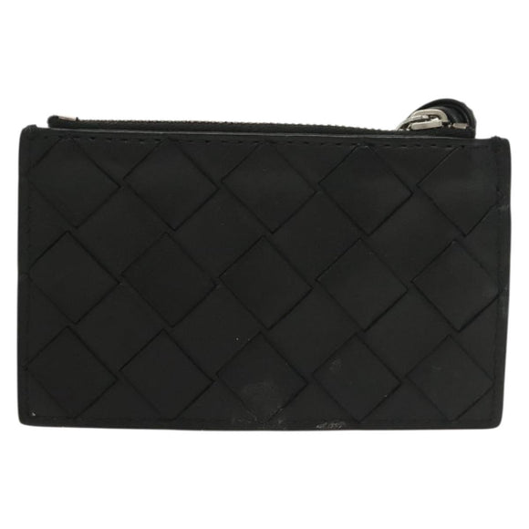 BOTTEGA VENETA INTRECCIATO Coin Purse Leather Black Silver Auth 138261