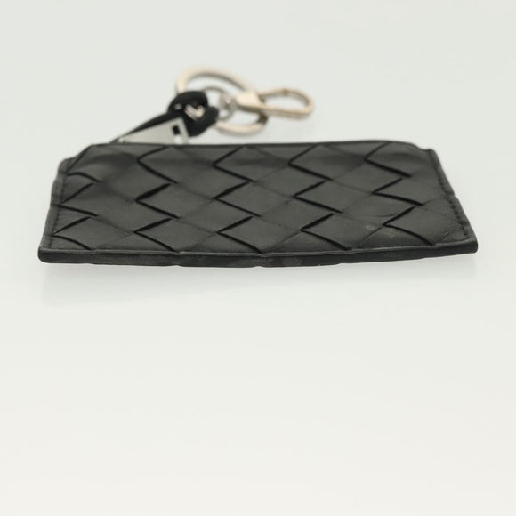 BOTTEGA VENETA INTRECCIATO Coin Purse Leather Black Silver Auth 138261
