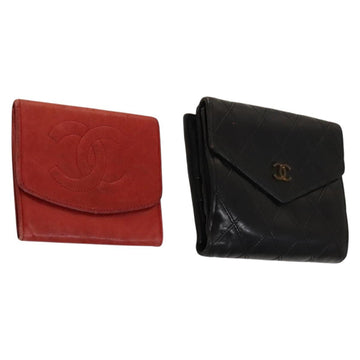 CHANEL Wallet Leather 2Set Red Black CC Auth 138264