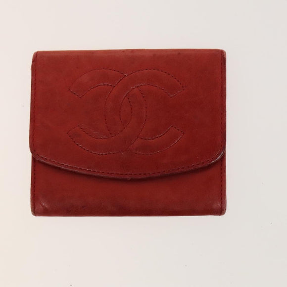 CHANEL Wallet Leather 2Set Red Black CC Auth 138264