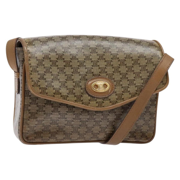 CELINE Macadam Canvas Shoulder Bag PVC Beige Gold Auth 138273