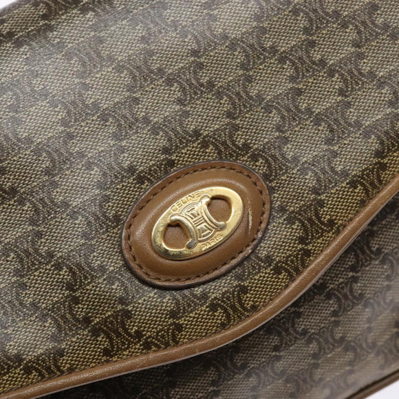 CELINE Macadam Canvas Shoulder Bag PVC Beige Gold Auth 138273