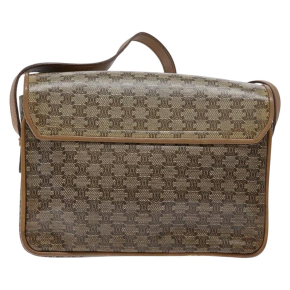 CELINE Macadam Canvas Shoulder Bag PVC Beige Gold Auth 138273