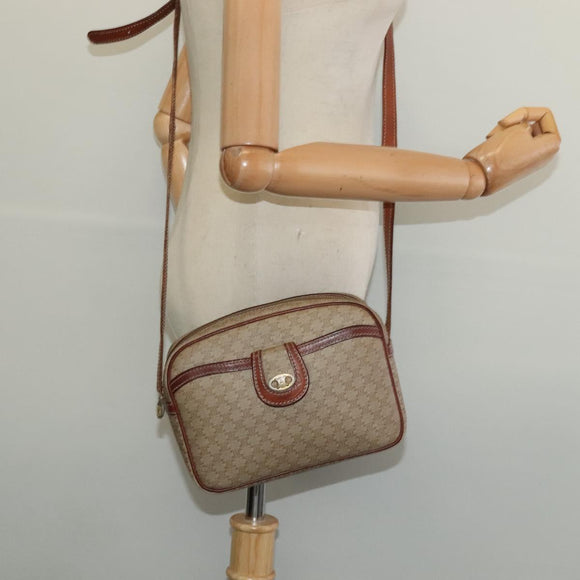 CELINE Macadam Canvas Shoulder Bag Beige Auth 138274