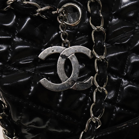 CHANEL Chain Shoulder Bag Patent leather Black Silver CC Auth 138276