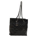 CHANEL Chain Shoulder Bag Patent leather Black Silver CC Auth 138276-1