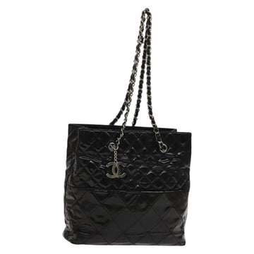 CHANEL Chain Shoulder Bag Patent leather Black Silver CC Auth 138276