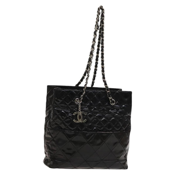 CHANEL Chain Shoulder Bag Patent leather Black Silver CC Auth 138276