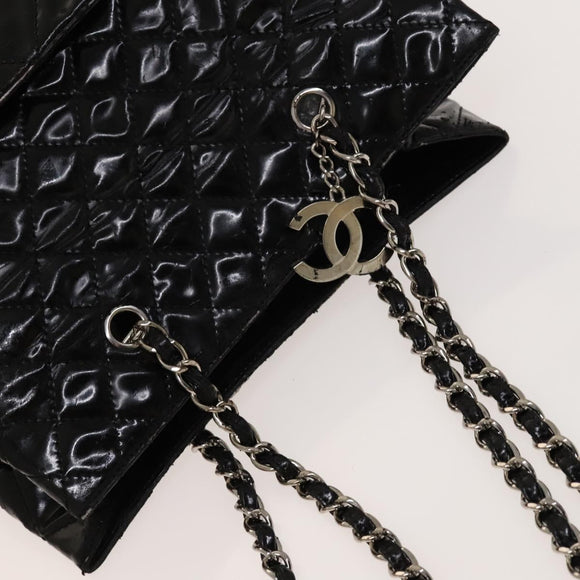 CHANEL Chain Shoulder Bag Patent leather Black Silver CC Auth 138276