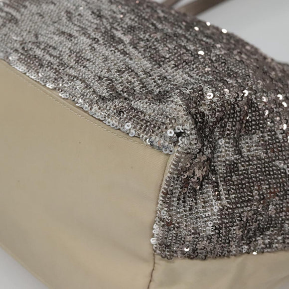 Salvatore Ferragamo Sequin Vala Tote Bag Nylon Silver Auth 138278