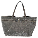 Salvatore Ferragamo Sequin Vala Tote Bag Nylon Silver Auth 138278-13