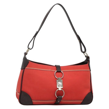 BURBERRY Nova Check Blue Label Shoulder Bag Canvas Red Silver Auth 138283