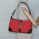 BURBERRY Nova Check Blue Label Shoulder Bag Canvas Red Silver Auth 138283-19