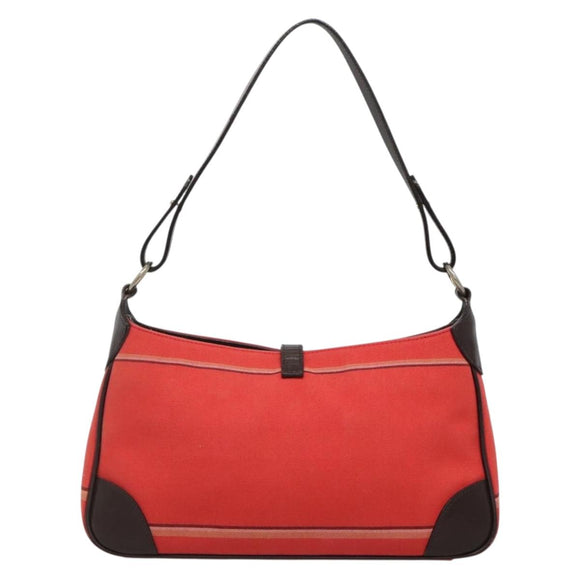 BURBERRY Nova Check Blue Label Shoulder Bag Canvas Red Silver Auth 138283