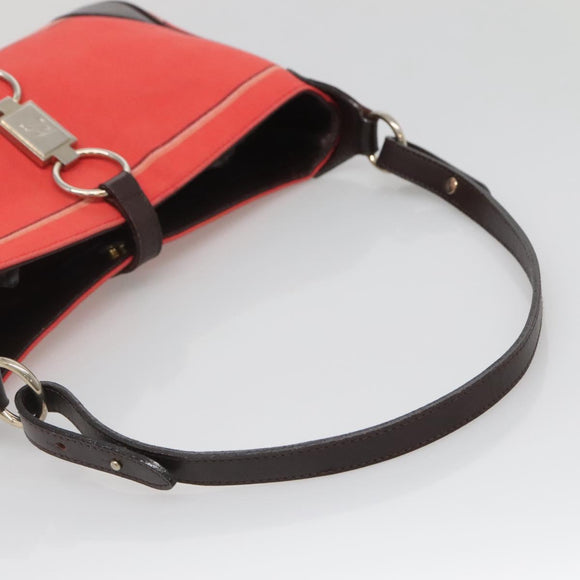 BURBERRY Nova Check Blue Label Shoulder Bag Canvas Red Silver Auth 138283