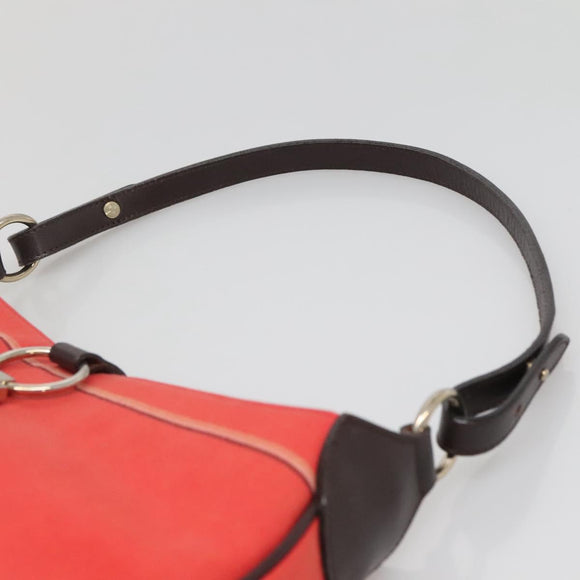 BURBERRY Nova Check Blue Label Shoulder Bag Canvas Red Silver Auth 138283