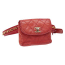 CHANEL Bicolore Waist bag Lamb Skin Red Gold CC Auth 138285-1