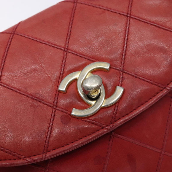 CHANEL Bicolore Waist bag Lamb Skin Red Gold CC Auth 138285